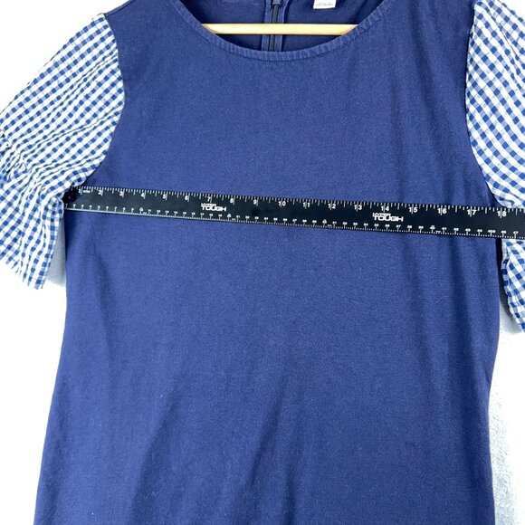 J. Crew Women's Shift Mini Dress Gingham Print Bell Sleeve Back Zip Navy Size M - Picture 7 of 14